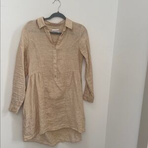 Halston 100% linen Light Tan Button-Up Tunic